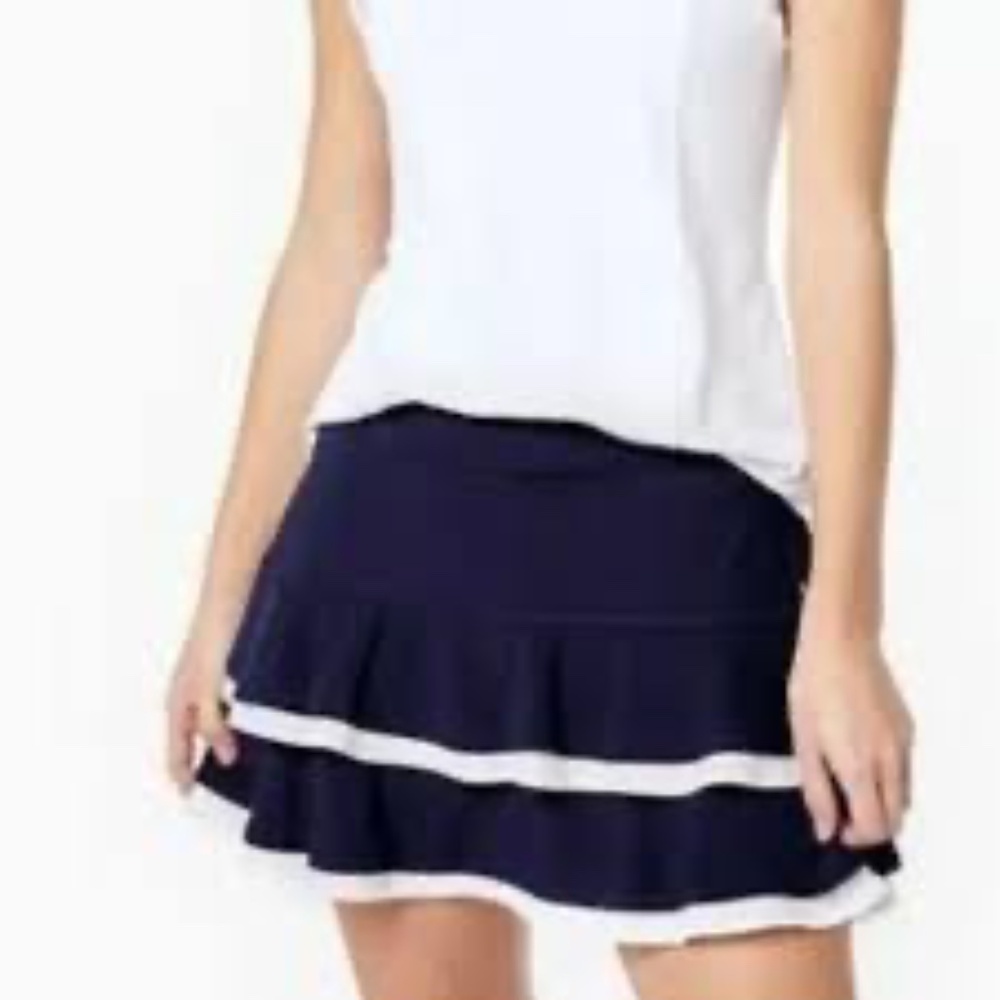 Lilly Pulitzer Luxletic Zela Ruffled Athletic Skort Navy White L